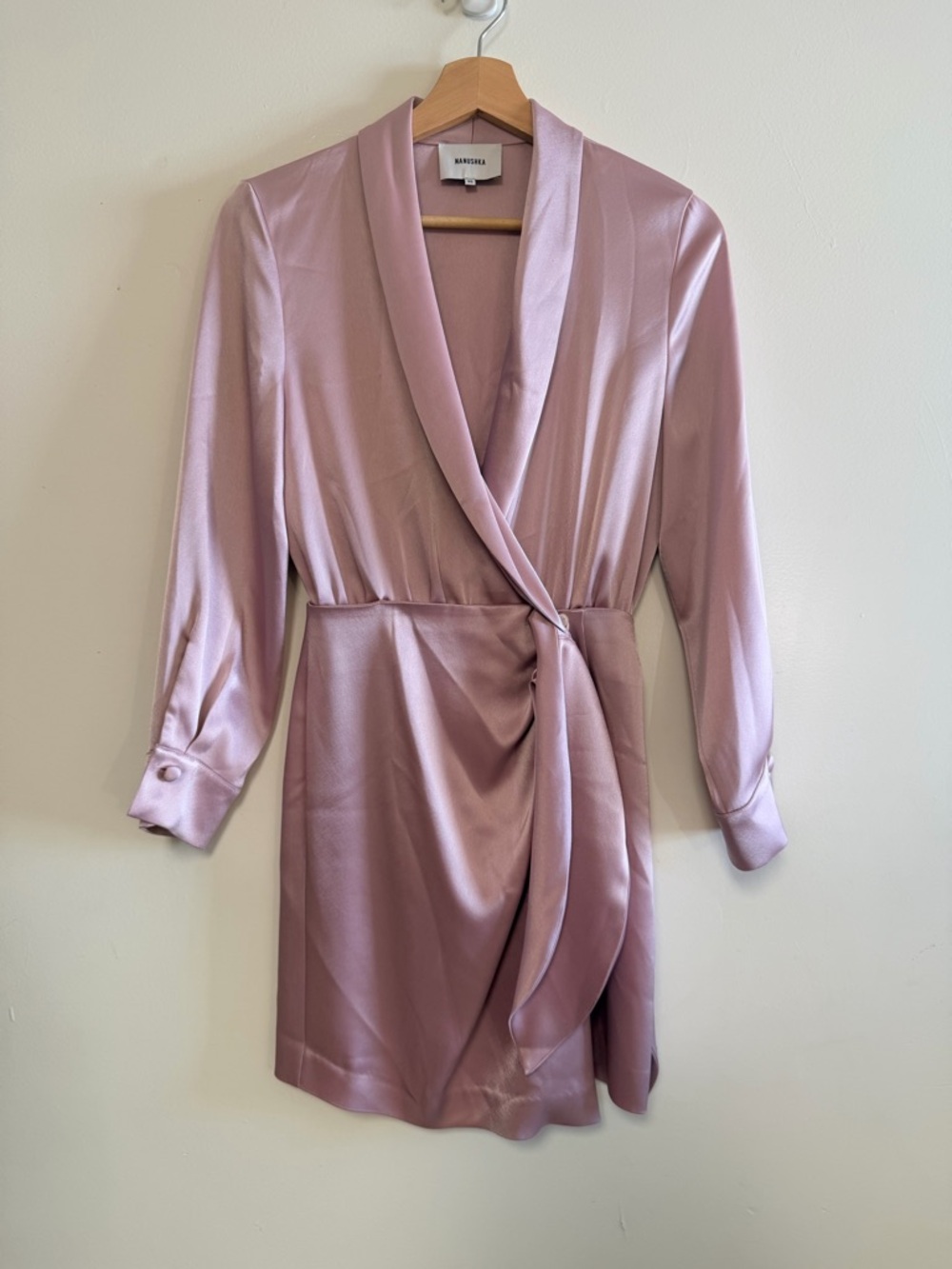 Nanushka Pink Purple Satin Faux Wrap Mini Dress XS